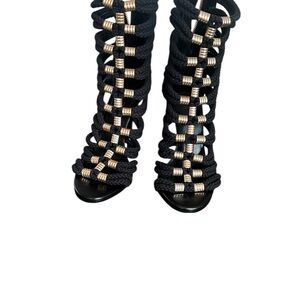 Balmain Black and Gold Strappy Heels